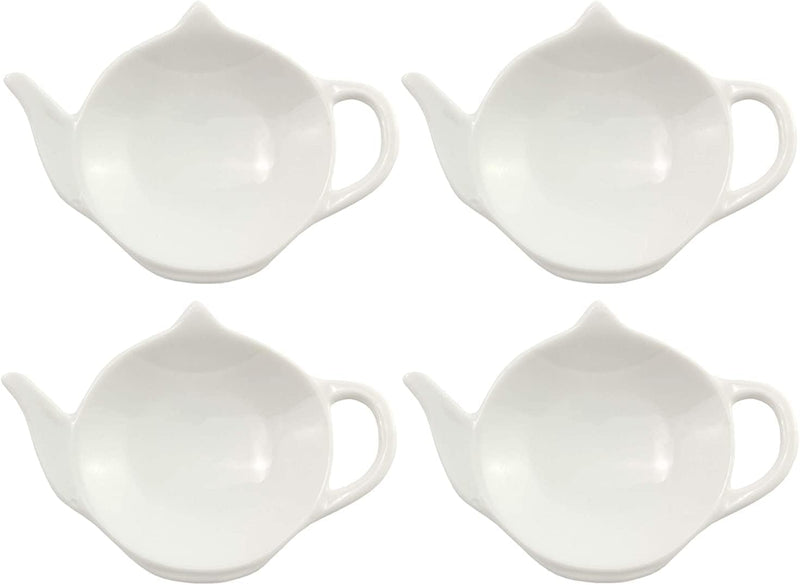 Cornucopia White Ceramic Tea Bag Coasters Spoon Rests; 4-Pack Classic Teabag Caddy Holder Saucer Set