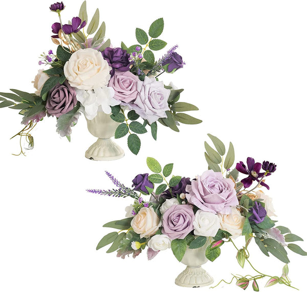 Wedding Centerpiece Flower with Vase Set of 2 - Lilac  Gold