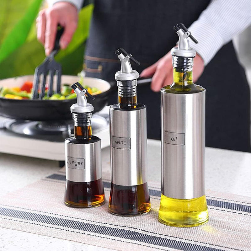hwojjha Olive Oil Spouts, Oil Vinegar Bottle Stopper Spout Leakproof Nozzle Dispenser Wine Pourer forOil, Vinegar, Olive Oil, Salad, Wine, Etc (5 pack), silver + black (silver + black)
