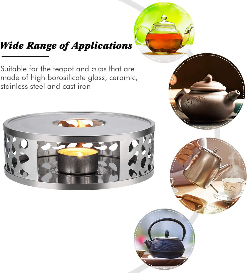 Simtive Teapot Warmer, Brushed Stainless Steel Tea Warmer with Tealight Holder, Silver