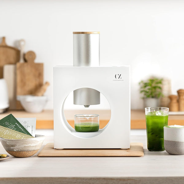 Cuzen Matcha Maker Starter Kit, an Innovative At-home Matcha Machine that Produces Freshly Ground Matcha from Organic Shade-grown Japanese Tea Leaves (White)