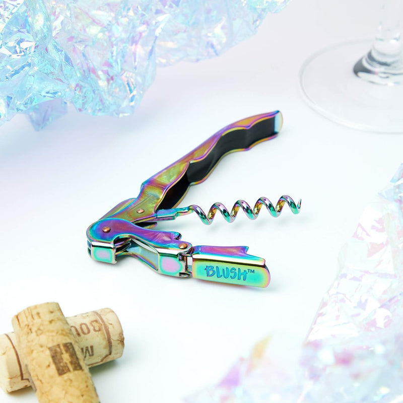 Blush Mirage Double Hinged Corkscrew, Cute Iridescent Wine Bottle Opener and Foil Cutter, Stainless Steel Bar Accessories, 4.75 Inches Long, Set of 1