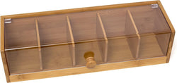 Lipper International 8187 Bamboo Wood and Acrylic Tea Box with 5 Sections, 14" x 5" x 3-3/4"