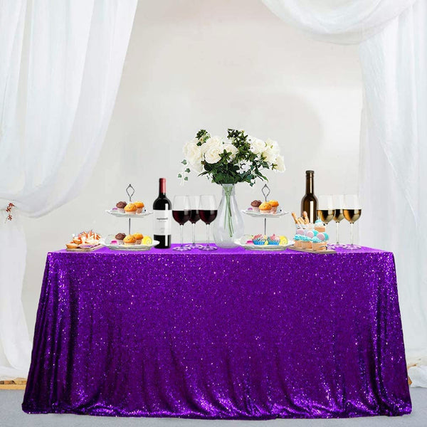 Square Sequin Tablecloth - 50x50-Inch Purple Christmas Tablecloth with Sequin Glitter Overlay - Shimmering Rustic Table Cover
