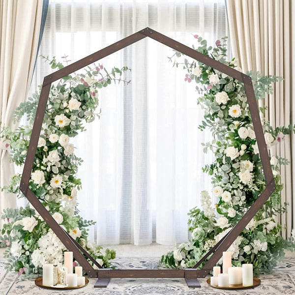 Wedding Arch, 7.2FT Heptagonal Wooden Wedding Arch for Ceremony, Hexagon Backdrop Stand Wedding Arbor, Rustic Wood Arch Photo Booth for Garden Wedding, Parties