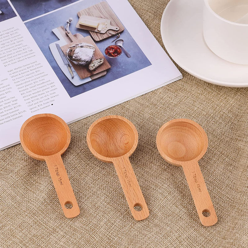 AIEX 4pcs 15ml Wood Coffee Scoops, Coffee Spoon in Beech Wooden Measuring Spoons Set Ground Coffee Scoop 1 Tablespoon for Measuring Ground Beans Tea Home Kitchen Accessories