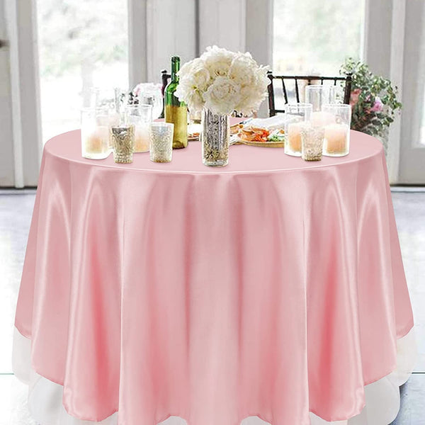 Sparkly Pink Satin Tablecloth - Rose Gold Glitter - 60 Inch - Party Wedding Banquet Decor