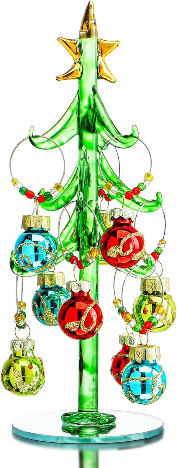 HDCRYSTALGIFTS 9pcs Christmas Ball Wine Glass Charms Markers Tags With Christmas Tree Ornament,Holiday Themed Wine Tasting For Party Decoration Supplies