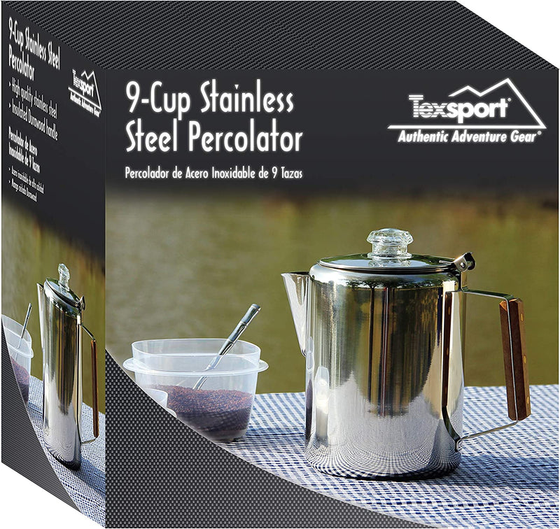 Texsport 9 Cup Stainless Steel Percolator Coffee Maker for Outdoor Camping