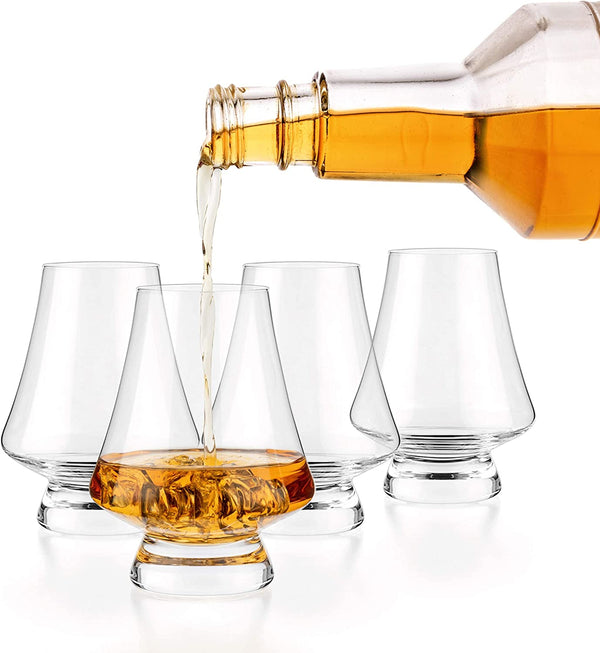 LUXBE - Bourbon Whisky Crystal Tasting Glass Snifter, Set of 4 - Classic Tasting Glasses with Narrow Rim - Handcrafted - Good for Cognac Brandy Scotch - 7-ounce/200ml