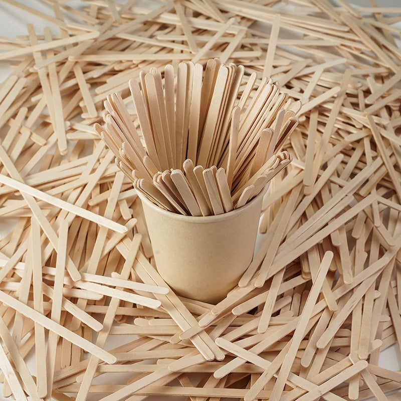 KLINEUS 500 Wooden Coffee Stirrers - Biodegradable 5.5" Coffee Stirrers Wood, Coffee Mixer Stick, Disposable Coffee Stirs, Stirring Sticks - BPA free Round-End Birch Wooden Stir Sticks For Coffee Bar