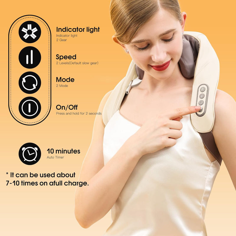 AERLANG Shiatsu Neck and Back Massager with Heat,Neck Massger Cordless Deep Tissue 4D Kneading Massage for Neck, Back, Shoulder, Muscle Relief, Relaxation Gifts for Men, Women, Home Office Car Use