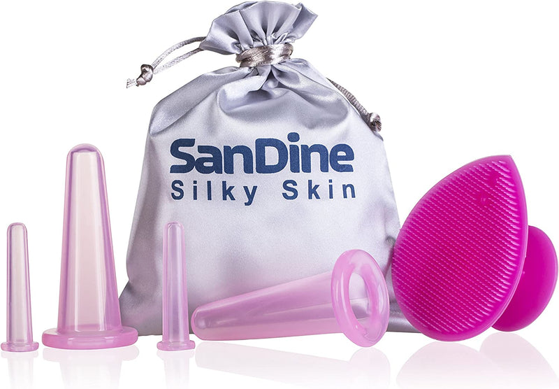 Body Cupping Therapy Sets - Sandine Face Cupping Set - Double Chin Reducer - Facial Cupping System - Silicone Massage Cups - Cupping for Cellulite Kit - Ideal to Shape your Cheeks, Chin by Sandine
