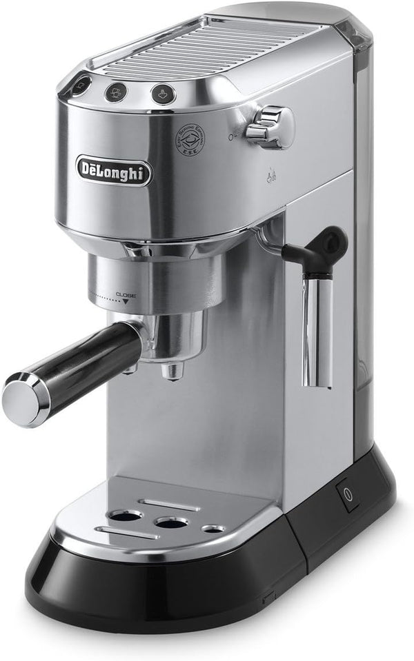 De'Longhi Dedica EC680M, Espresso Machine, Coffee and Cappucino Maker with Milk Frother, Metal / Stainless, Compact Design 6 in Wide, Fit Mug Up to 5 in