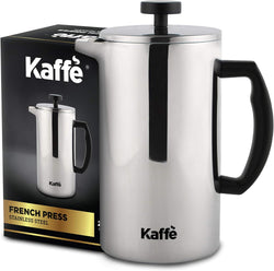 Kaffe Large French Press Coffee Maker & Camping Coffee Pot - Double-Wall Stainless Steel Tea & Coffee Press with Extra Filter - Perfect Travel & Camping Cookware (6 cups / 0.8L)