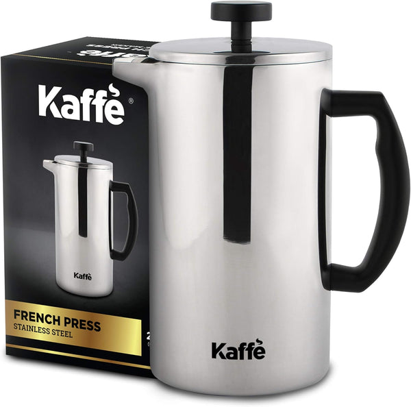 Kaffe Large French Press Coffee Maker & Camping Coffee Pot - Double-Wall Stainless Steel Tea & Coffee Press with Extra Filter - Perfect Travel & Camping Cookware (6 cups / 0.8L)