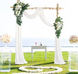 Wedding Arch Kit - 3 Pack with White Draping Fabric and Flowers - Ivory White