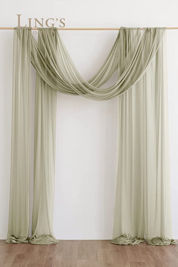 32Ft Wedding Arch Backdrop Decorations - 2 Panels Drapping Fabric Extra Long Wrinkle-Free Milky Green