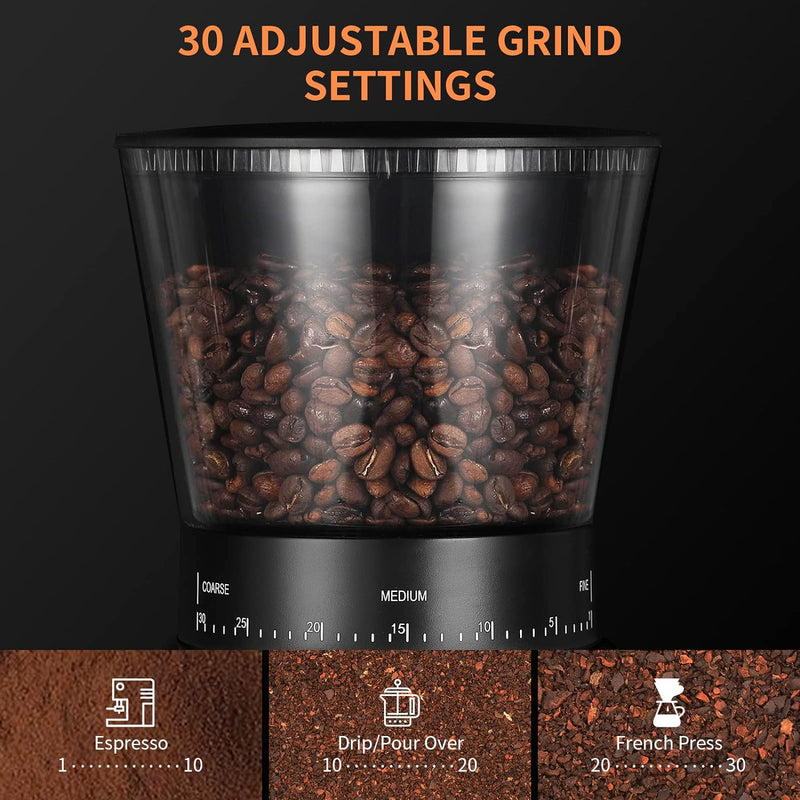 Ollygrin Coffee Bean Burr Mill Grinder, Electric and Automatic Conical Burr Coffee Grinder With 30 Adjustable Grind Settings For 2-12 Cups