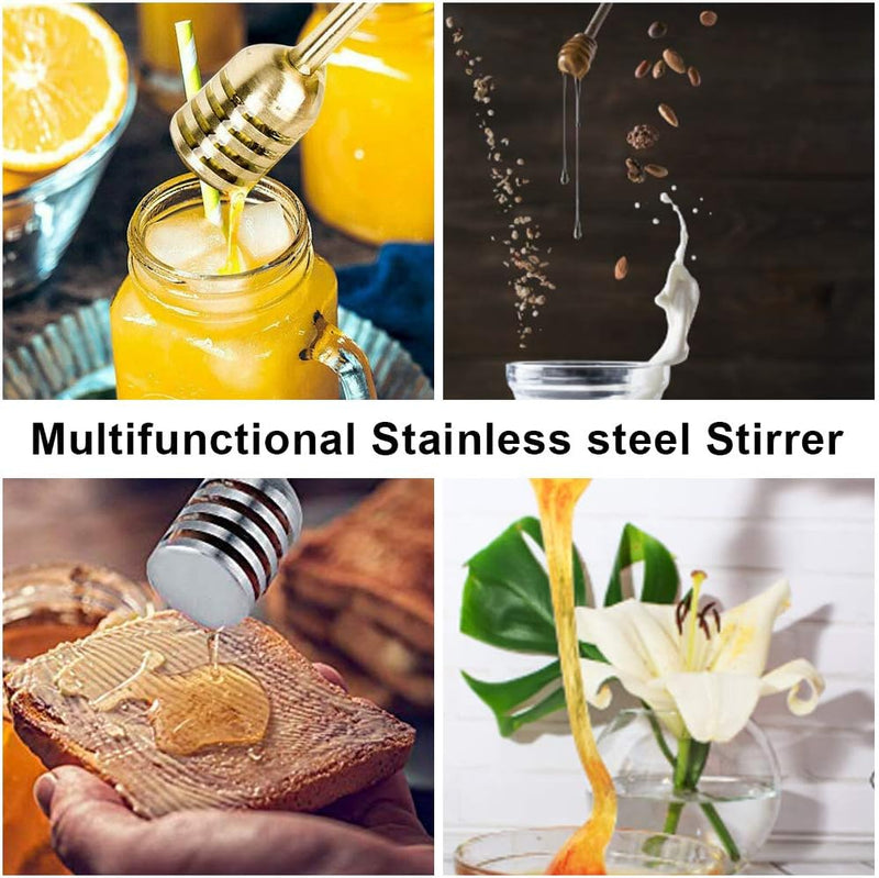 Mumusuki Honey and Syrup Dipper Stick Server Honey Spoon Stainless Steel Honey Dipper Stirrer Spoon Mixing Stick Tool Serve Solid for Honey Pot Jar Containers Silver