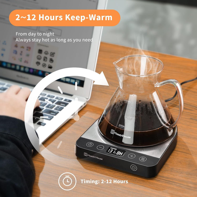 Coffee Mug Warmer for Desk, Maestri House Electric Mug Warmer with 5 Temperature Settings, 6-Level Timer, 4 Modes for Coffee, Candle, Milk and Tea, Portable Beverage Warmer for Home and Office
