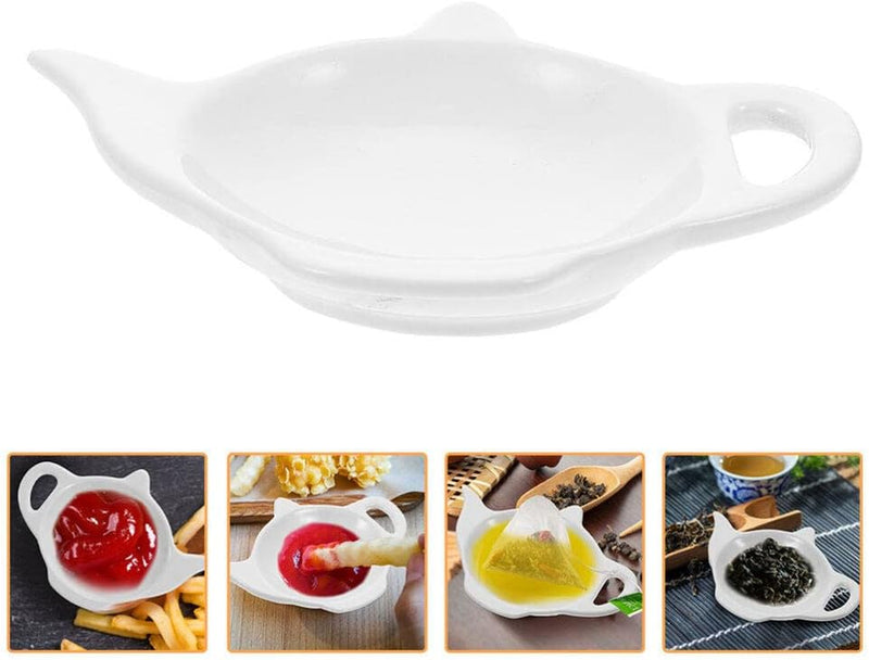 VOSAREA 2pcs Ceramic Tea Bag Coasters Spoon Rests Tea Bag Caddy Holder Saucer Teapot-shaped Seasoning Dish Ketchup Saucer Appetizer Plates Sushi Dipping Bowls