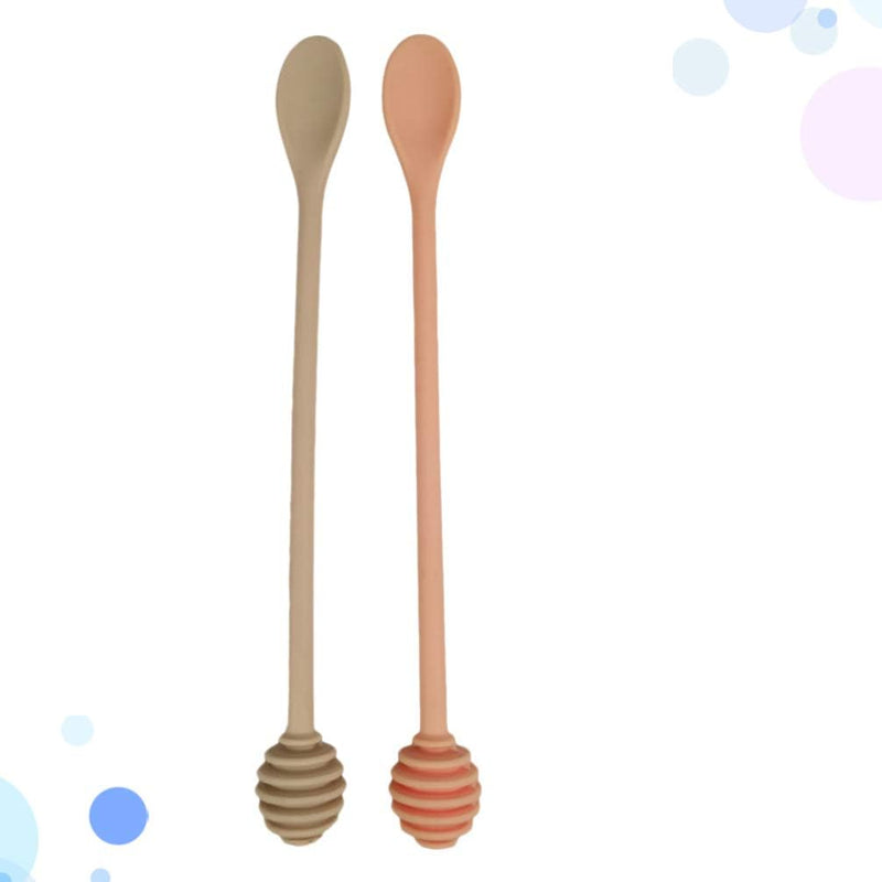 2PCS Silicone Syrup Dipper Honey Dipper Stick, Long Handle Syrup Dipper Stick Honey Mixing Stirrer Spoon Silicone Mixing Spoon for Coffee Tea Honey (Random Color)