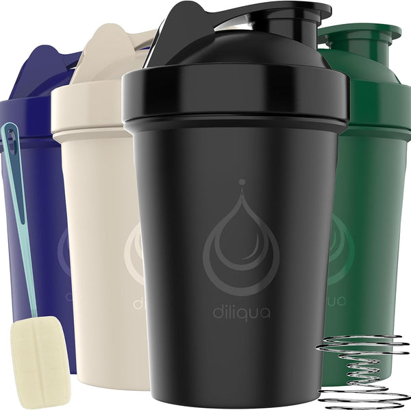 diliqua -4 PACK- 20 oz Shaker Bottles for Protein Mixes | BPA-Free & Dishwasher Safe | 4 small protein shaker bottle | Shaker Cups for protein shakes | Blender Shaker Bottle Pack