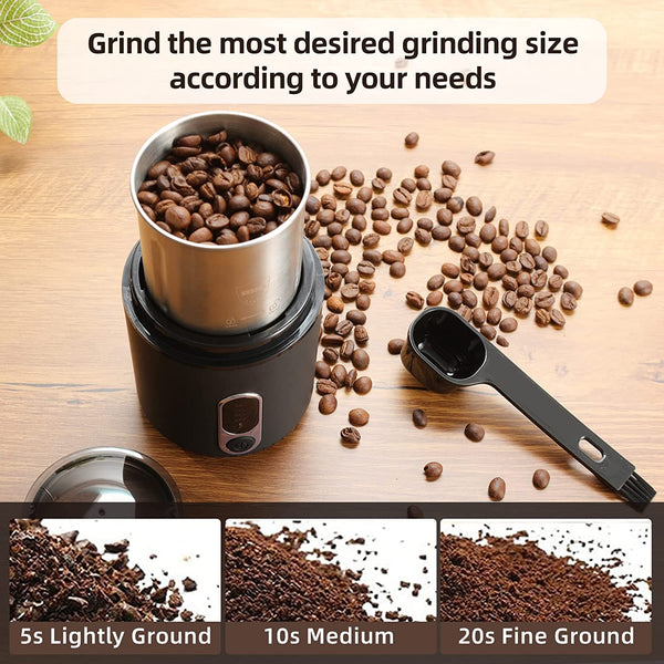 Electric Coffee Grinder, Wireless Powerful Coffee Bean Grinder with USB Rechargeable, Fresh Grind Coffee Grinder for Beans, Spices, Herb and More, Removable Bowl and 304 Stainless Steel Blade