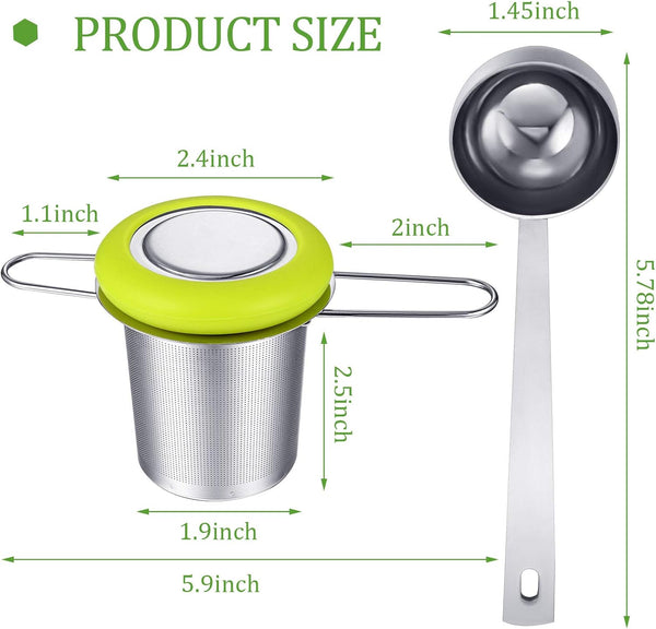 2 Pieces Tea Infusers with Tea Scoop Stainless Steel Tea Strainer Folding Handle Tea Filter Fine Mesh Strainer Brewing Basket with Silicone Lid for Loose Leaf Tea