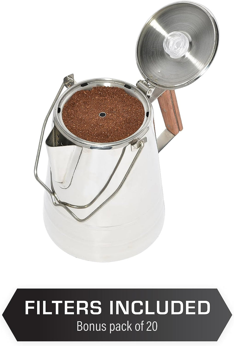 COLETTI Butte Camping Coffee Pot - Campfire Coffee Pot - Stainless Steel Coffee Maker for Outdoors or Stovetop (14 CUP)