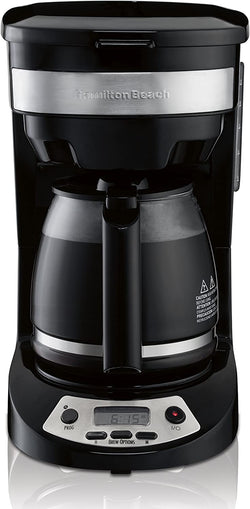 Hamilton Beach 12 Cup Programmable Drip Coffee Maker with 3 Brew Options, Glass Carafe, Auto Pause and Pour, Black with Stainless Accents (46299)