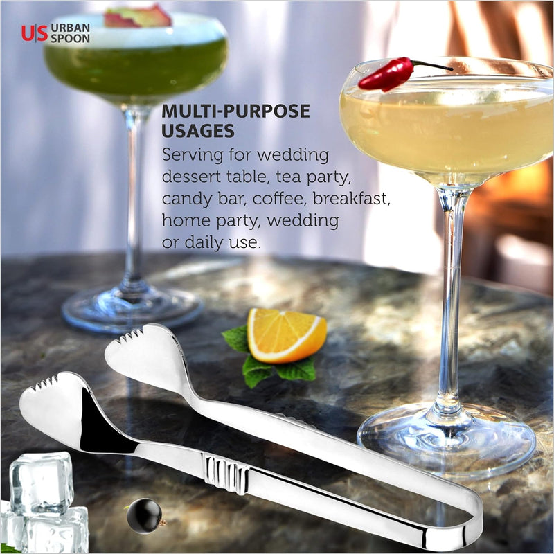 Urban Spoon Ice Tongs, Stainless Steel Ice Tongs for Cocktails, Bar Tools, Serving Tools, 7.6 Inch Metal Tongs