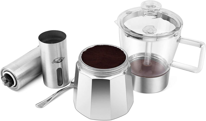 Geesta Moka Pot Premium Crystal Glass-Top Stovetop Espresso Moka Pot - 6 cup - Coffee Maker, 240ml/8.5oz/6 cup (espresso cup=40ml) Coffee Lover Gifts Ideas