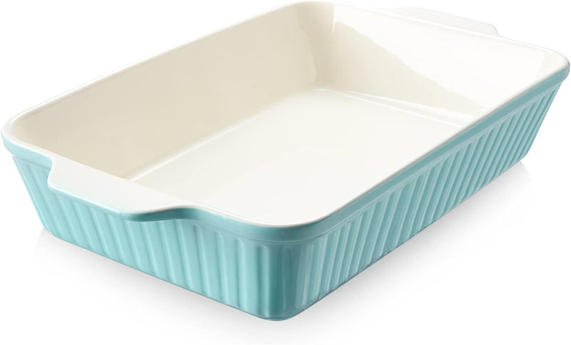 DOWAN Casserole Dish, 9x13 Ceramic Baking Dish, Large Lasagna Pan Deep, Casserole Dishes for Oven, 135 oz Deep Baking Pan with Handles, Oven Safe and Durable Bakeware for Lasagna, Roasts, Home Decor Gifts, White