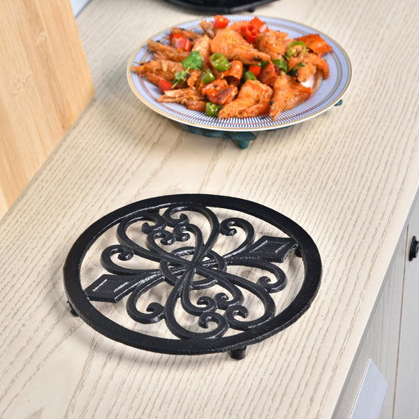 Sungmor Heavy Duty Cast Iron Round Metal Trivet,Rustproof Black Racks Stands Holders for Hot Pans or Teapot,Kitchen or Dinning Table Decorations