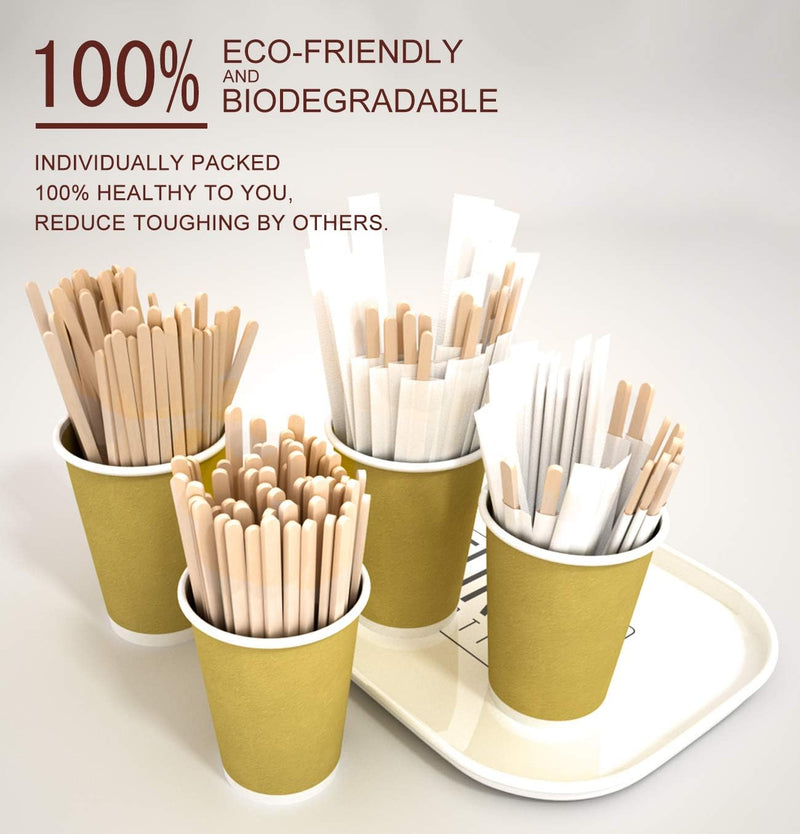 5.5 Inch 1000 Pcs Paper Wrapped Coffee Stirrers, Individually Wrapped Coffee Stirrers, Wrapped Stir Sticks Disposable Wood Coffee Sticks