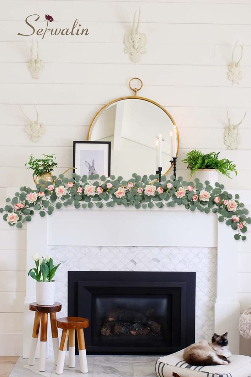 Eucalyptus Flower Garland with Pink Roses - 6FT Wedding Decoration