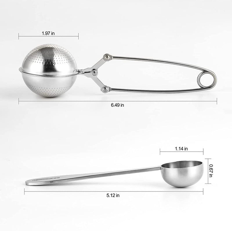 MUPCOOK Pack 2 Tea Balls for Loose Tea, Ultra Fine Mesh Stainless Steel Loose Tea Steepers with 5ml Tea Scoop, Hinge and Clamp Style Loose Leaf Tea Infusers (Silver)