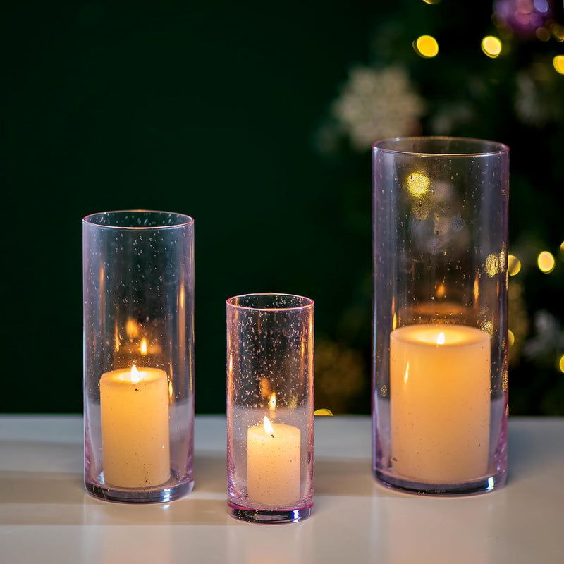 Glasseam Hurricane Candle Holder Set of 3, Clear Glass Candle Holders for Pillar Candles, Modern Cylinder Vases for Centerpieces, Floating Candle Vases for Centerpieces Wedding Decor, 4''+ 6''+ 8''