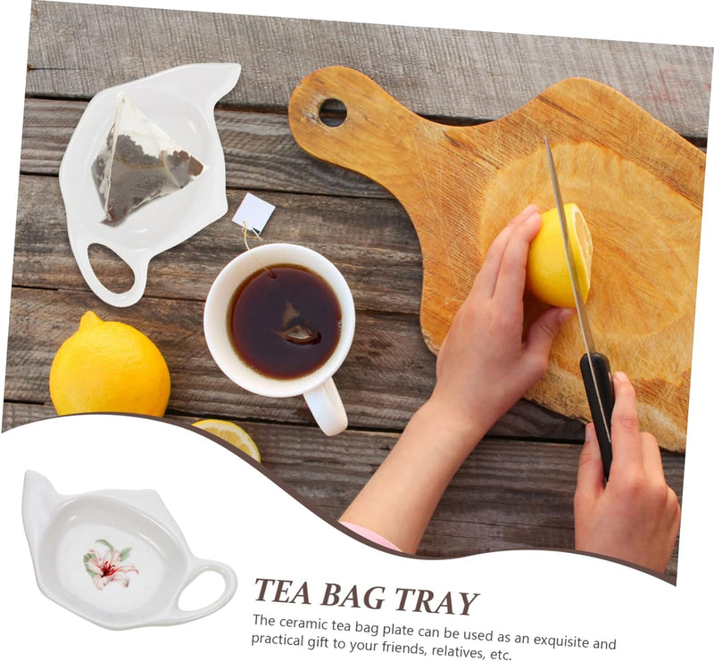 Amosfun 8 Pcs Tea Bag Saucer Tea Organizer for Tea Bags Ceramic Teabag Tray Ceramic Teabag Coasters Cooking Utensil Side Chinese Soy Sauce Tea Coasters Trays Snack Travel Ceramics Ring