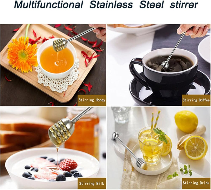 Honey and Syrup Dipper Stick Server Honey Spoon 304 Stainless Steel Wand for Honey Pot Jar Containers-6.3 Inch