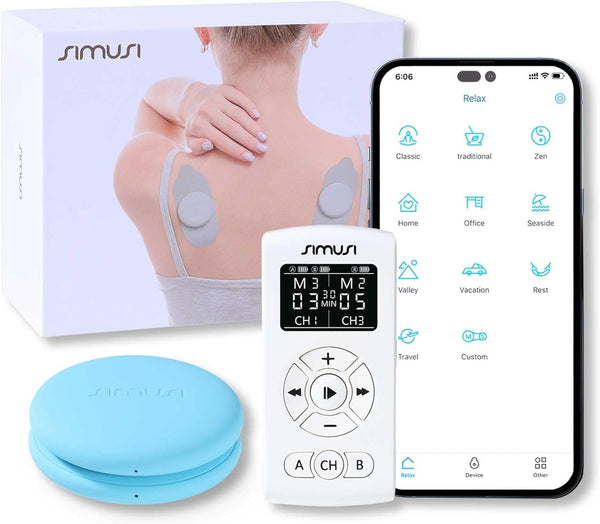 SIMUSI Wireless Tens Unit Muscle Stimulator with APP and Remote Control - 18 Modes Electronic Pulse Stimulator Massager for Neck, Shoulder, Leg, Sciatica and Back Pain Relief