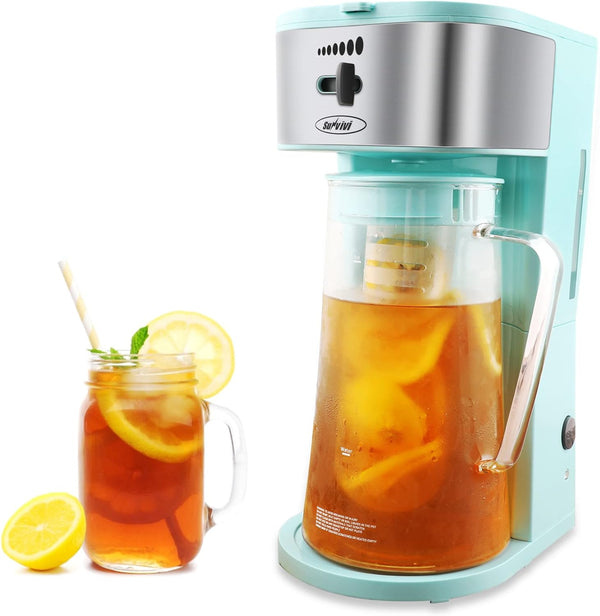 Sunvivi Iced Tea Maker with 3 Quart Glass Pitcher, Iced Coffee Maker Brewing System with Strength Selector, Infusion Pitcher for for Ground Coffee, Taste Customization, Green