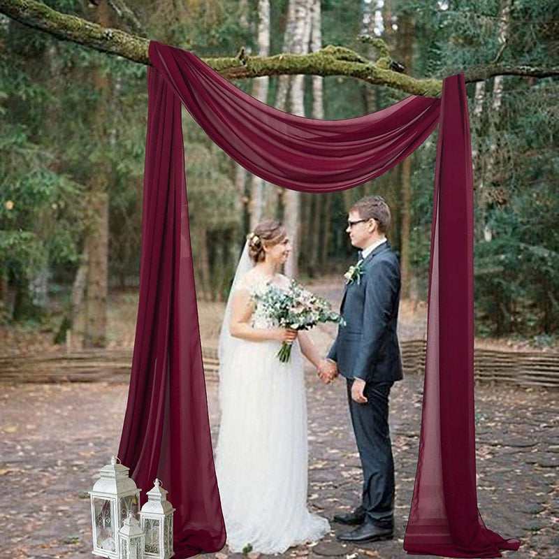 Burgundy Wedding Arch Drapes - 18FT Chiffon Fabric Panels for Ceremony and Reception Decorations