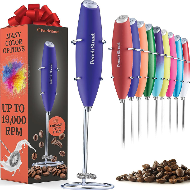 Powerful Handheld Milk Frother, Mini Milk Frother, Battery Operated Stainless Steel Drink Mixer - Milk Frother Stand for Milk Coffee, Lattes, Cappuccino, Frappe, Matcha, Hot Chocolate. Great Gift