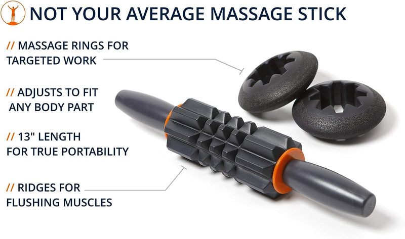 Brazyn Morph Massage Stick: Full-Body Muscle Roller with 4 Bonus Deep-Tissue Massage Rings; 13” Travel Size; Configure as Ab Roller, Foam Roller, Massager for Neck, Back, Hand, Foot, Leg, Calf, & Arm