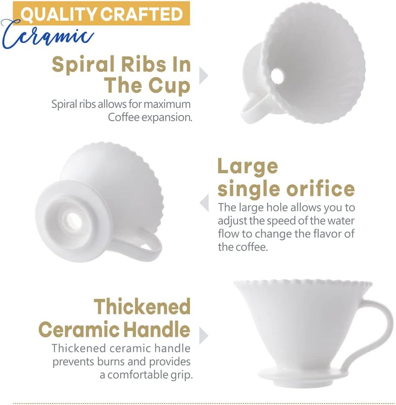D'ORAMIE Pour Over Coffee Dripper Set ，Maker Ceramic Slow Brewing Coffee Set for Home, Cafe Restaurants Homewarming Gift Easy Manual Brew Maker Gift Strong Flavor Brewer Set