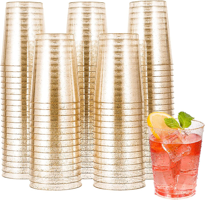 5 oz 100 Pack Small Glitter Disposable Cups, Glitter Plastic Cups, Disposable Plastic Shot Glasses for Parties, Plastic Cocktail Glasses, Wedding Tumblers,Perfect for Halloween Thanksgiving Christmas