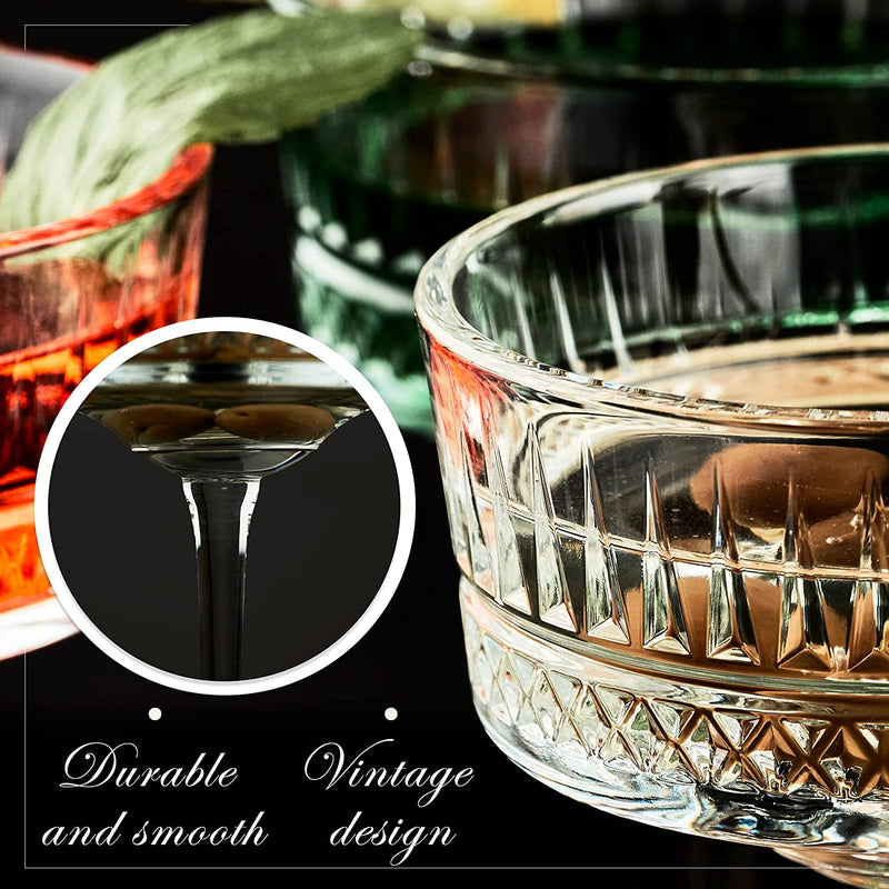 the mask el turko Vintage Coupe Glasses Set of 4, Champagne, Cocktail, Martini, Wine Glasses, Long Stem Glassware, (8.8oz/260ml) (4 Pcs)